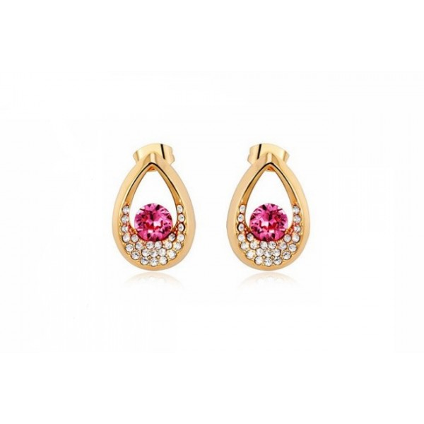 Premium quality rose gold plated modern drop earrings with pink and white swiss CZ diamonds earrings